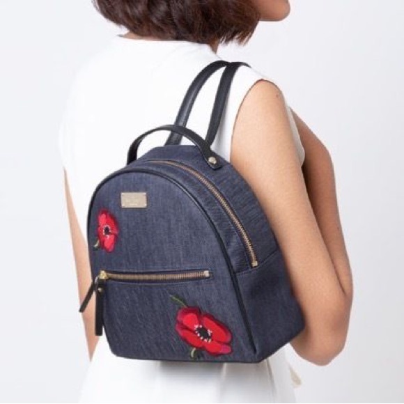Kate Spade NEW Grove Street Poppy Sammi Denim Floral Embroidered Backpack NWT - Picture 7 of 16